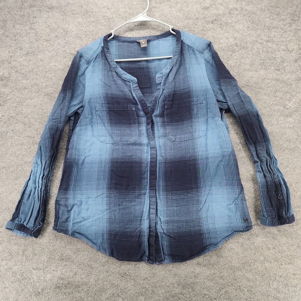 Eddie Bauer Shirt Womens Large Button Front Long Sleeve Blue Plaid